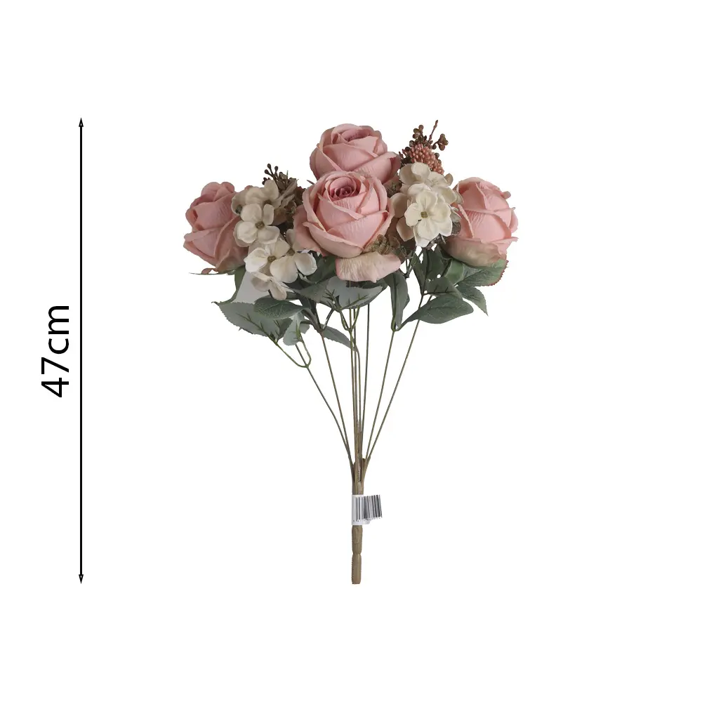 Ramo 8x rosa Hortensia artificial 48cm