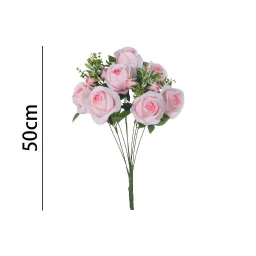 [631332] Ramo rosa artificial 50cm 9头带蕾富贵玫50cm