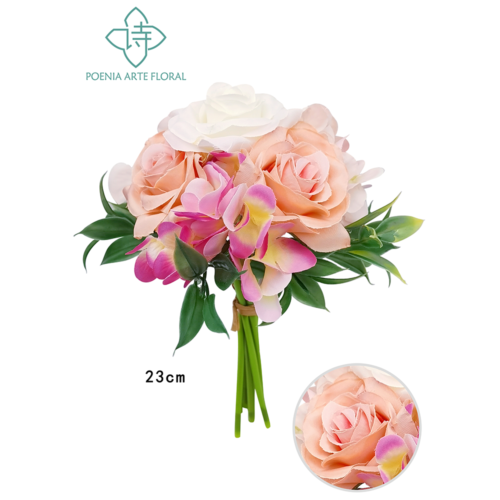 Bouquet flor rosa hortensia 23cm
